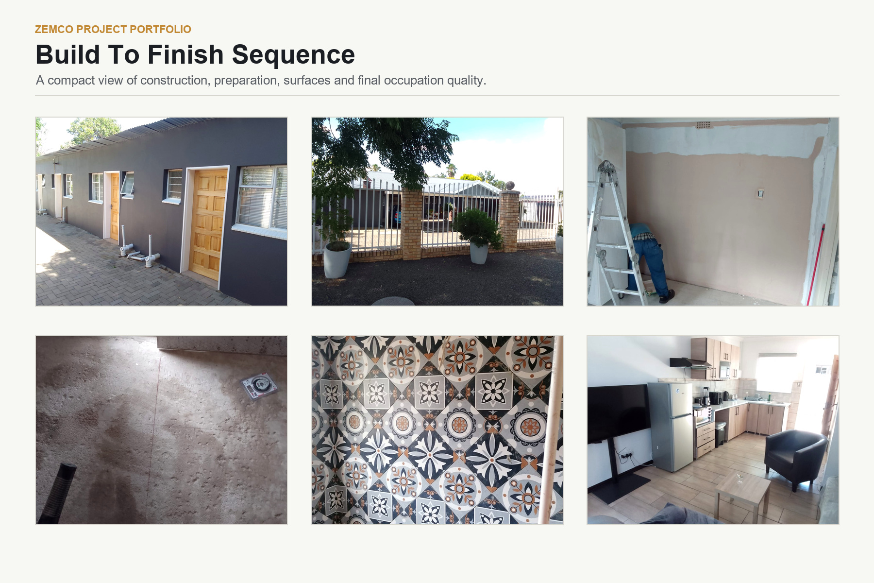 Build to finish sequence collage for Zemco student accommodation project