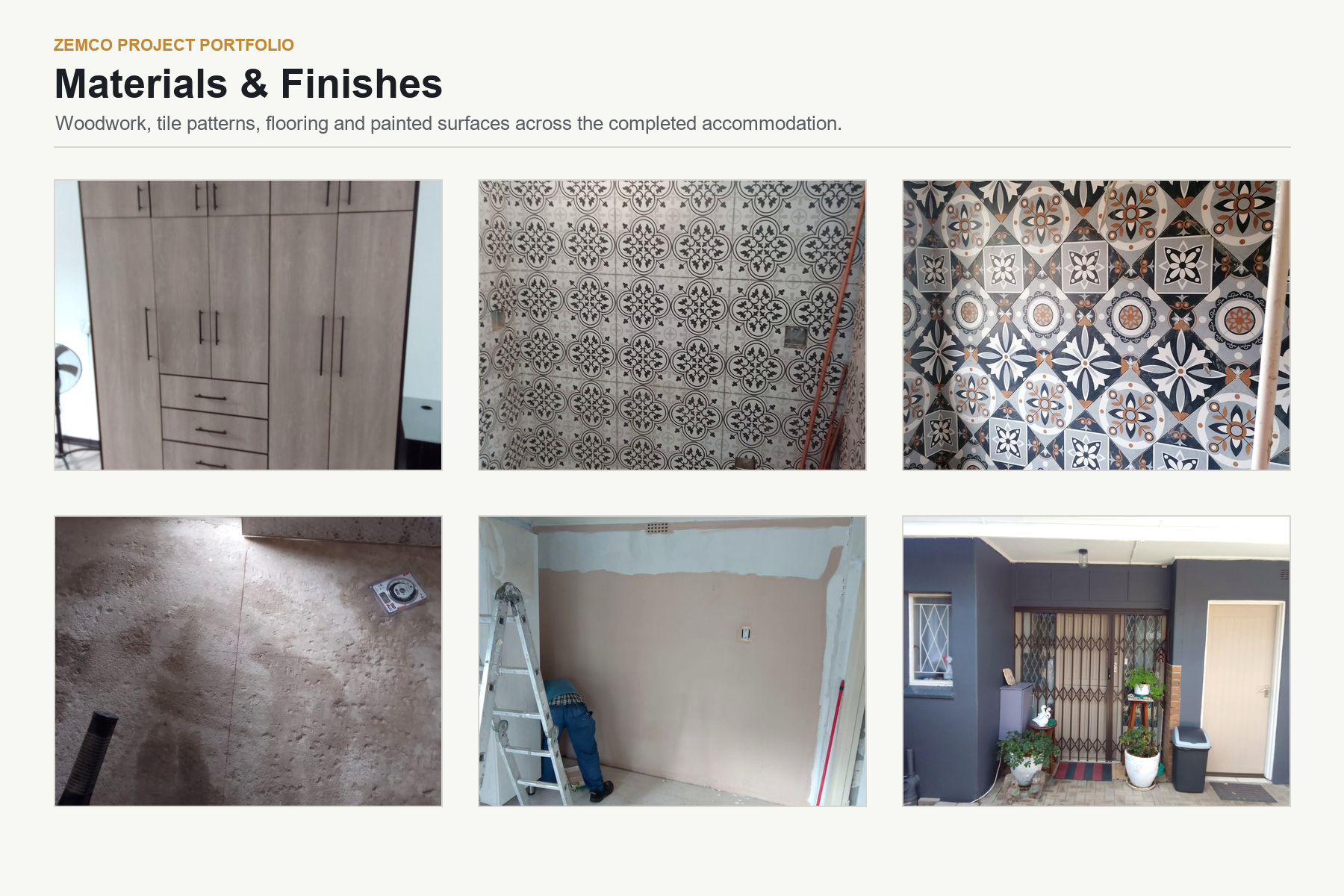 Materials and finishes collage for Zemco student accommodation project