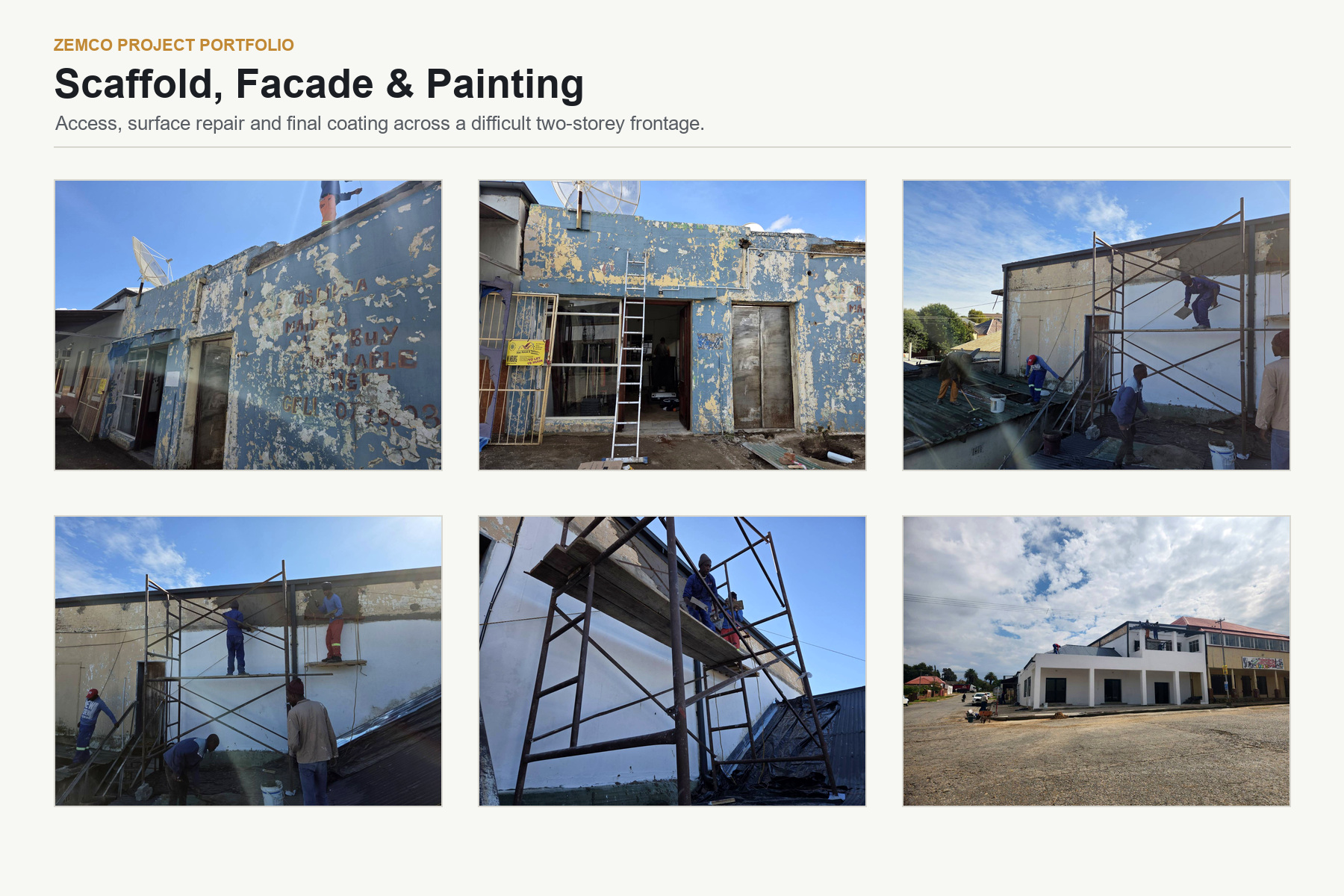 Scaffold facade and painting collage for Zemco Winburg commercial renovation